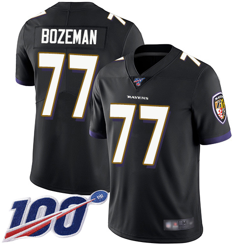 Baltimore Ravens Limited Black Men Bradley Bozeman Alternate Jersey NFL Football #77 100th Season Vapor Untouchable